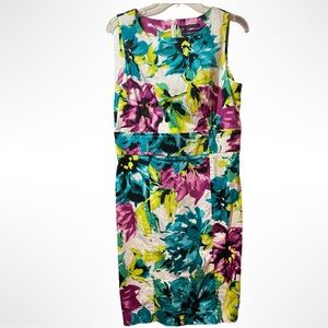 AK ANNE KLIEN Women’s summer printed floral dress in size 10. White Purple Green
